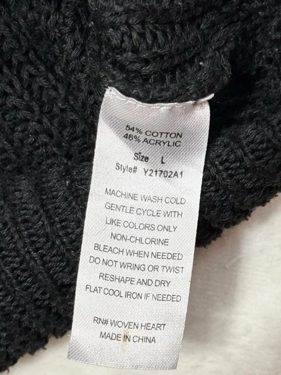 Woven Heart Embroidered Sleeve Sweater L Black Floral Cozy Cottage Top - Picture 7 of 8